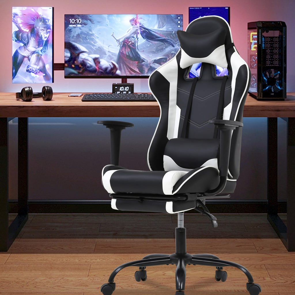 Gaming Chair, High Back PU Leather Gaming Chairs Computer Chair with Headrest & Lumbar Support, Height Adjustable