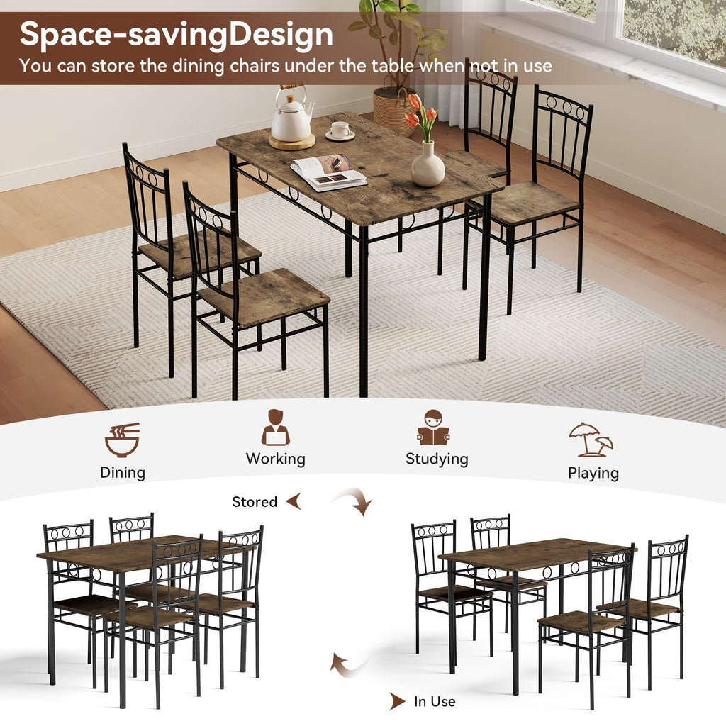 Kitchen Dining Table Set for 4, 5-Piece Kitchen Table Set, Dining Room Table Sets, Rectangular Kitchen Table Set with 4