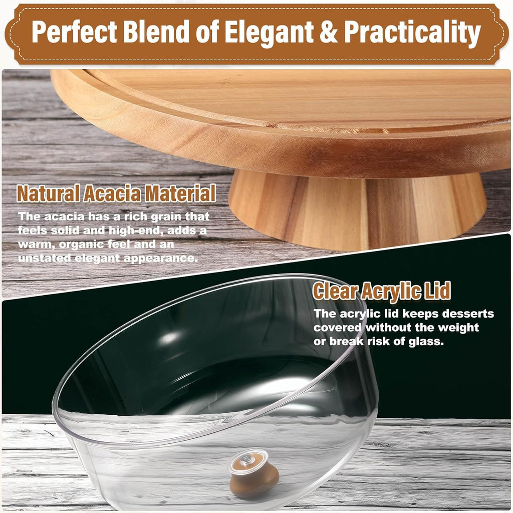 Acacia Wood Cake Stand with Lid, Charcuterie Board for Dessert, snack