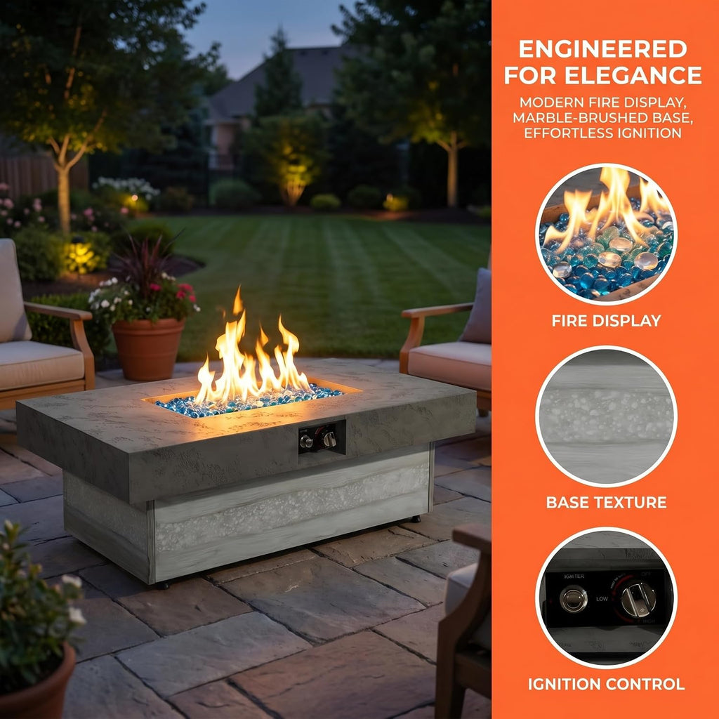 48x24 Adjustable Propane Fire Pit Table 50000 BTU Cement Grey | Converts from a warm fire pit to a sleek coffee table