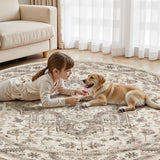 8ft Round Vintage Living Room Area Rug - 8x8 Large Soft Washable Oriental Traditional Distressed Far