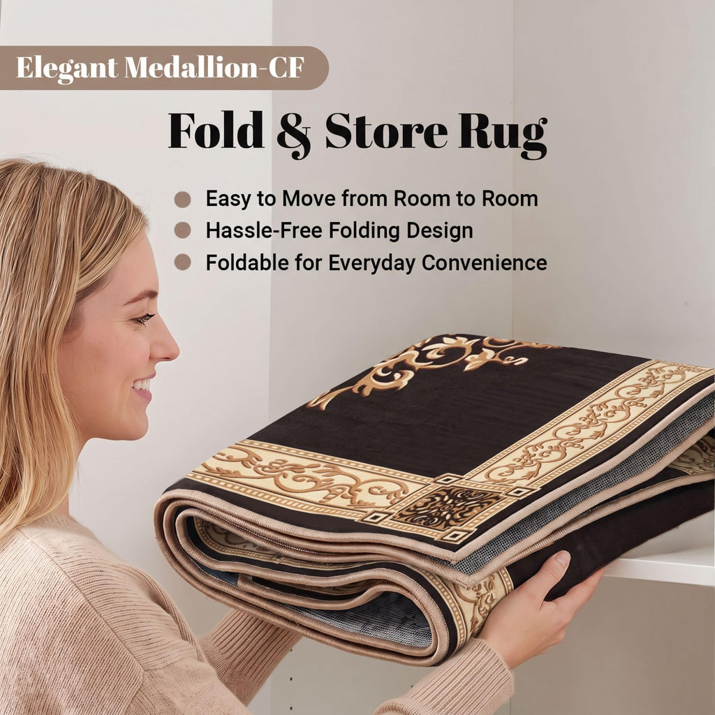 Indoor Area Rug, Floral Medallion Design, Coffee