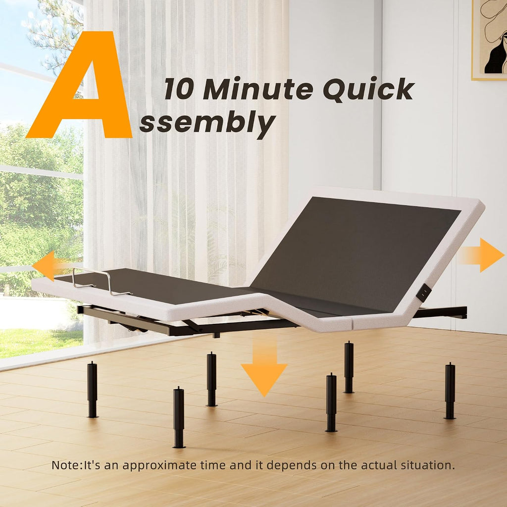 Queen Adjustable Bed Frame with Wireless Remote, Head Foot Incline, USB, Underbed Light - Heavy Duty Platform, Zero