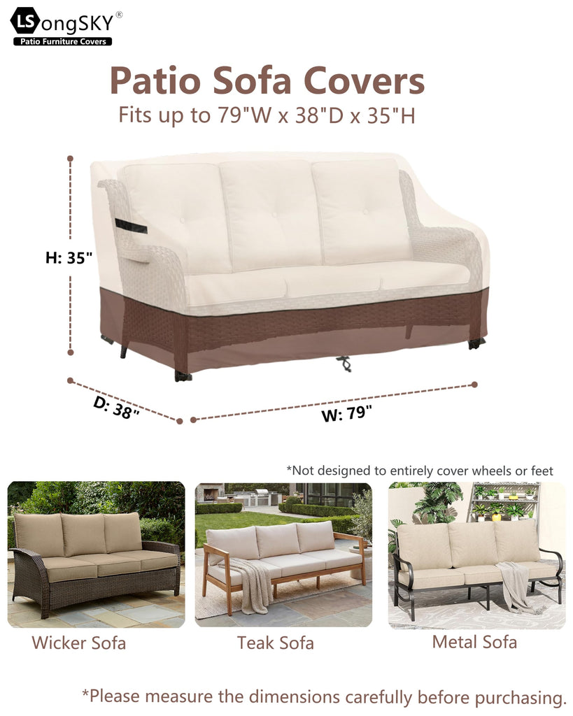 79" Patio Sofa Cover, 600D Waterproof Outdoor Couch Cover, Brown