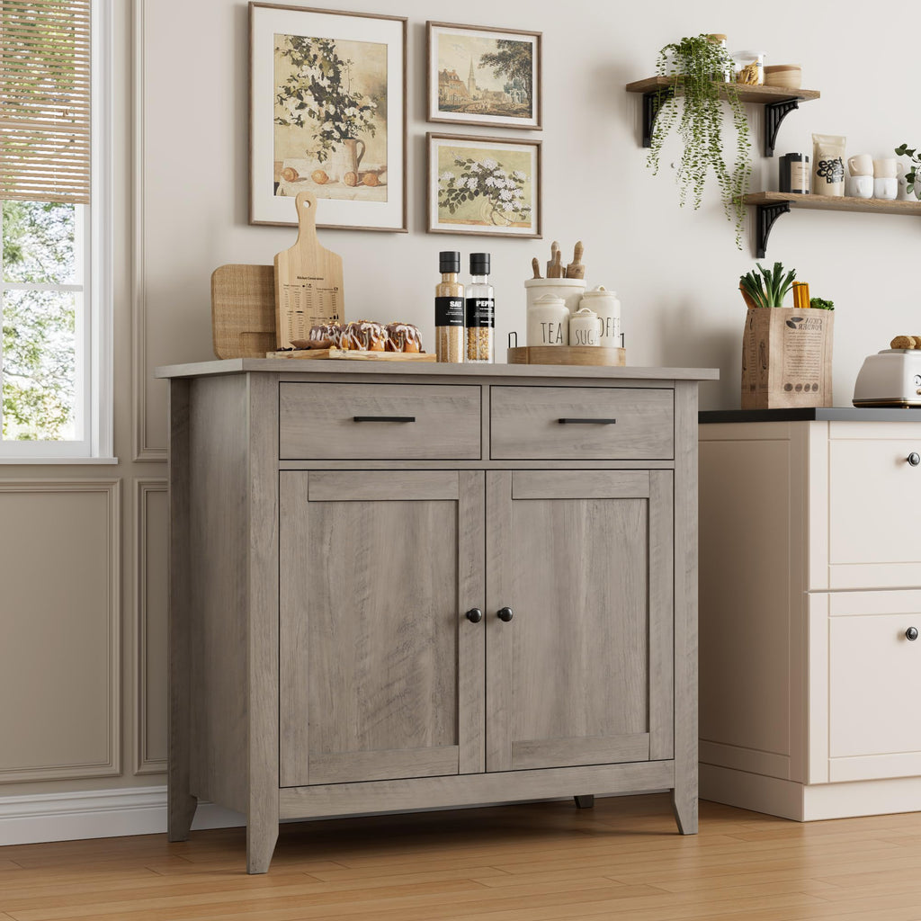 Farmhouse Kitchen Storage Cabinet, Small Buffet, Coffee Bar, Grey