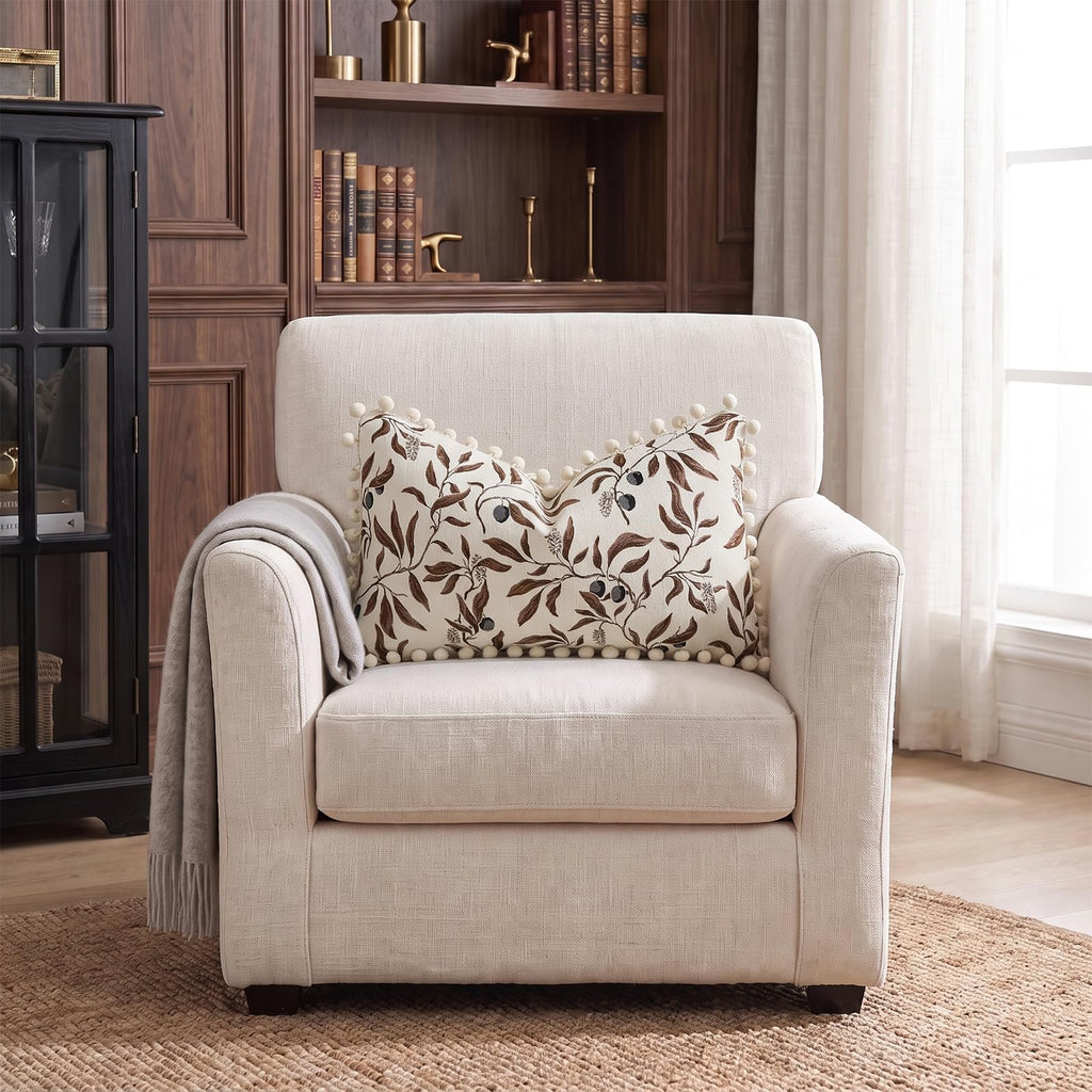 Beige Floral Decorative Pillow Cover 14 x 24 Inch Chenille Velvet Rectange Luxury Cute Lumbar Throw Pillow Case with