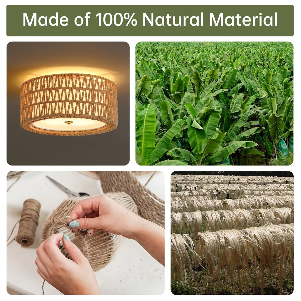 Rattan Ceiling Light 12.6" Boho Ceiling Light Fixture Bohemian