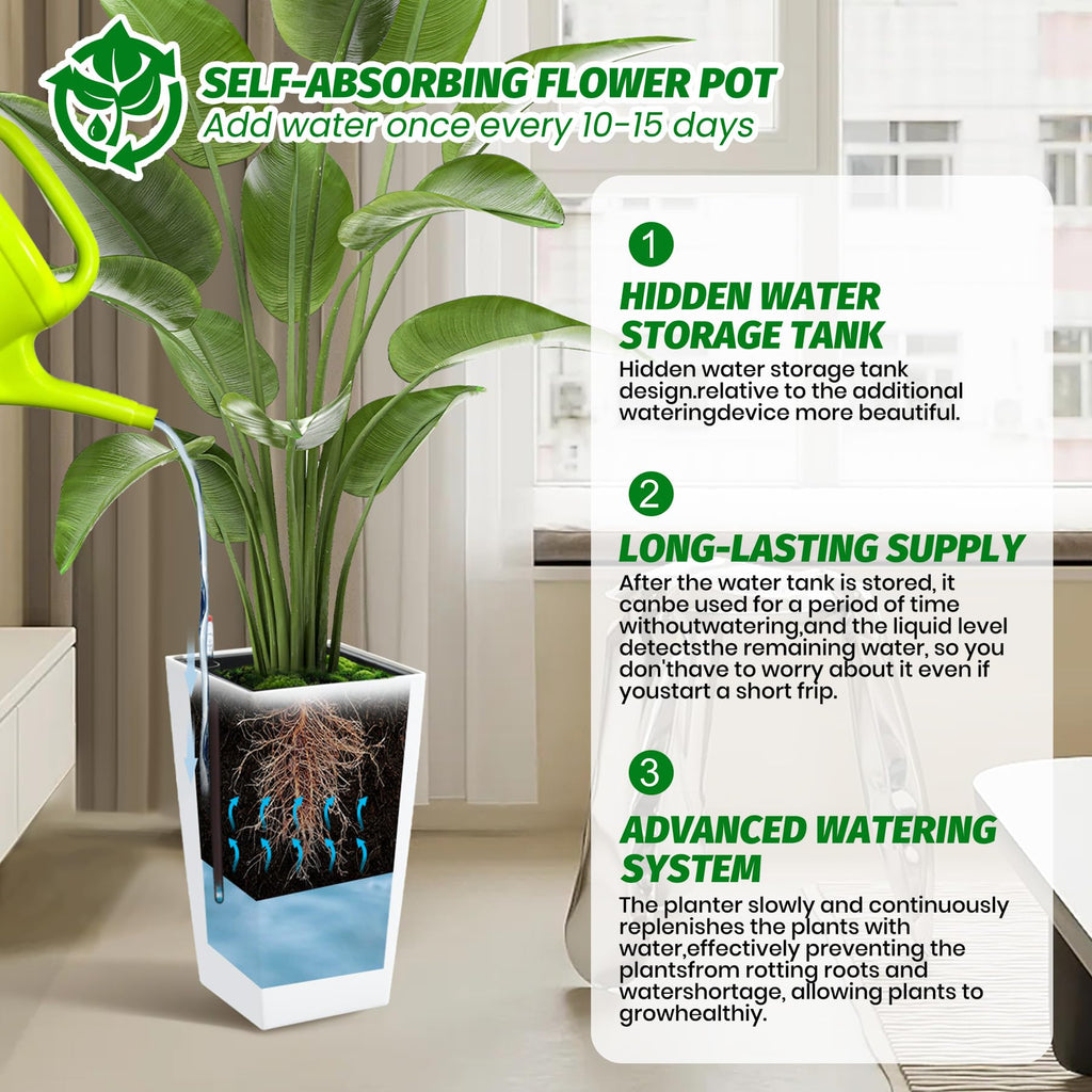 16 in Tall Planters Set of 2, Outdoor&Indoor Black Planter Pots, High Front Porch Planter Pots with Drainage