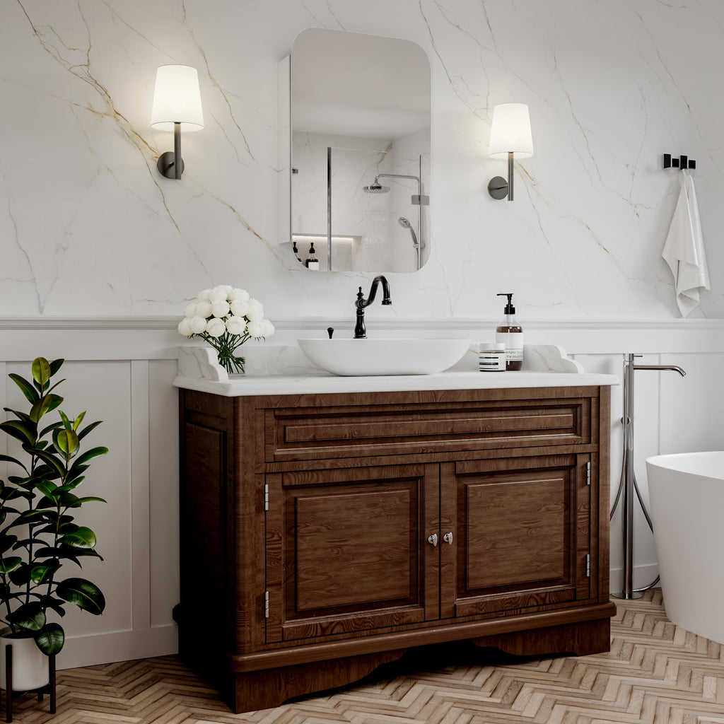 20 x 31 Inch Bathroom Medicine Cabinet with Mirror, Rounded Corner, Surface/Recessed, Aluminum Frame with Mirrored