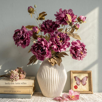 Burgundy Artificial Peony Flowers for Vase, 6 Faux Peony Stems with Large Realistic Blooms and Buds, 28.3" Long Stem