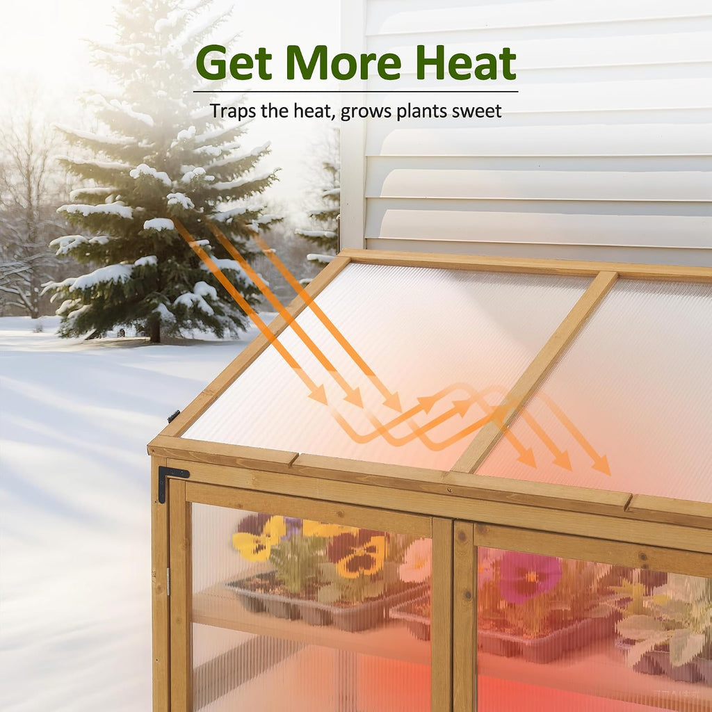 Macrout Cold Frame Greenhouse, Wooden Cabinet with Shelves 1344 (Natural)