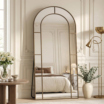 71" x 32" Arched Full Length Floor Mirror, Farmhouse Window Pane Mirror with Metal Frame, Decorative Leaning or Wall
