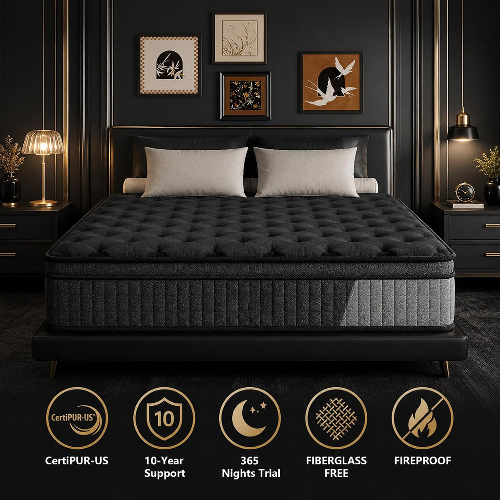 King Mattress 12 Inch in a Box, Hybrid Memory Foam and Spring Core, Medium Firm, Extra Edge Support, Firm Support