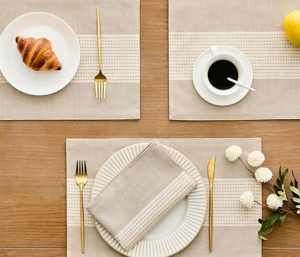 Linen Placemats, 12 x 18 Inch Set of 4 Placemats, Farmhouse Macrame Place Mats Table and Heat Resistant-Hemstitch