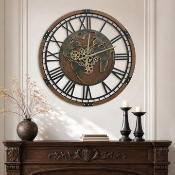 Large Wall Clock Decorative: 32" Moving Gear Clocks Battery Operate