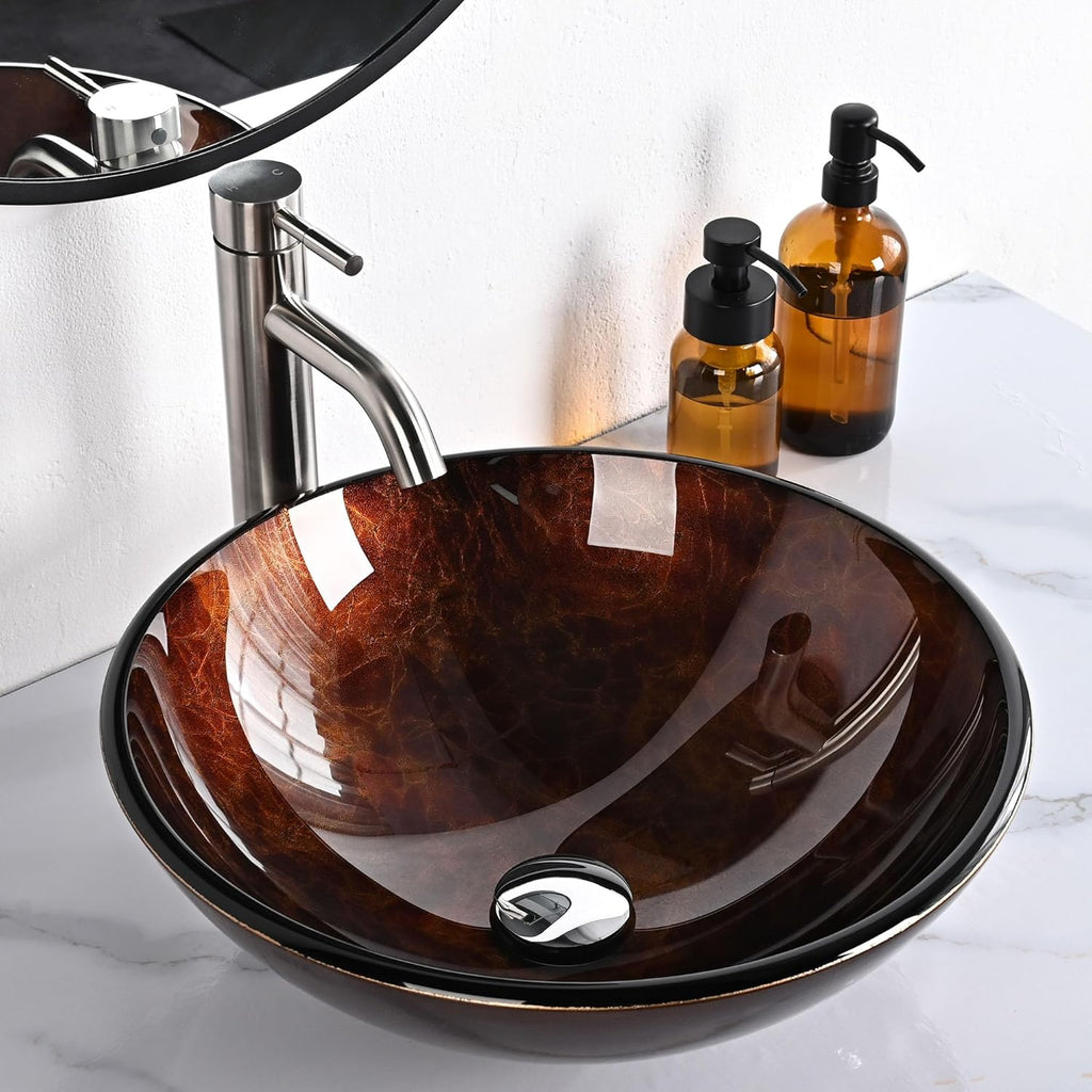 Tempered Glass Bathroom Vessel Sink Artistic Round Vanity Bowl Basin Spa Arts & Crafts