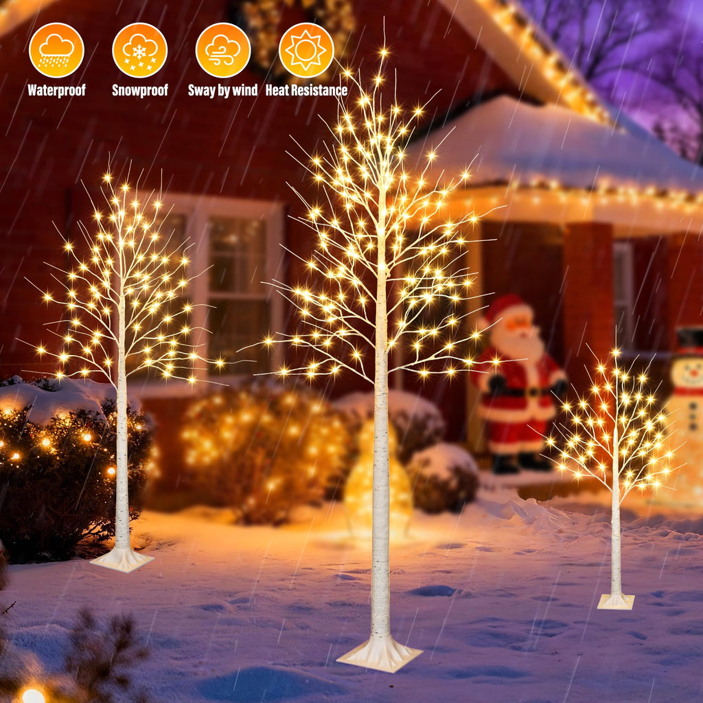 4FT 6 FT and 8FT Christmas Birch Trees, Artificial Tree Xmas Lights