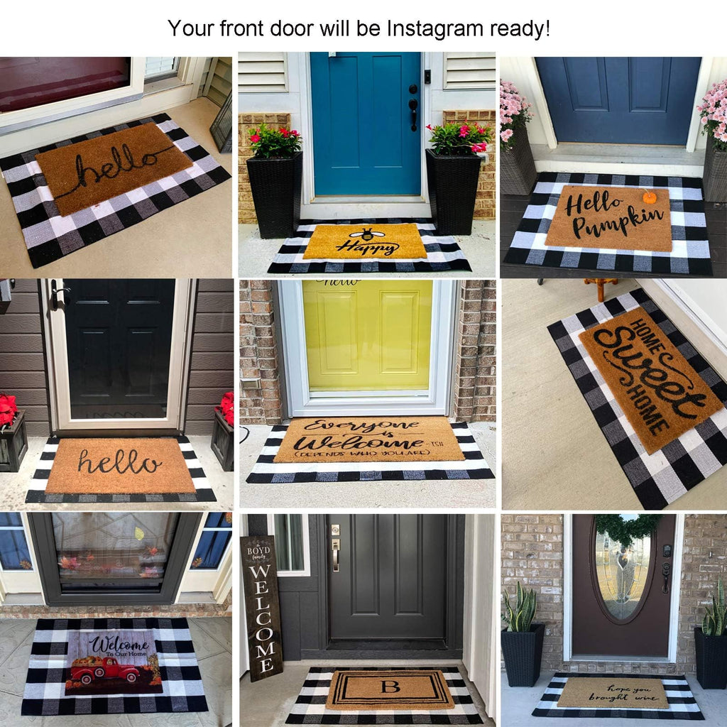 Buffalo Plaid Outdoor Rug Front Door Mat 27.5'' x 43'' Black and White Front Porch Rug Welcome Doormats for Farmhouse