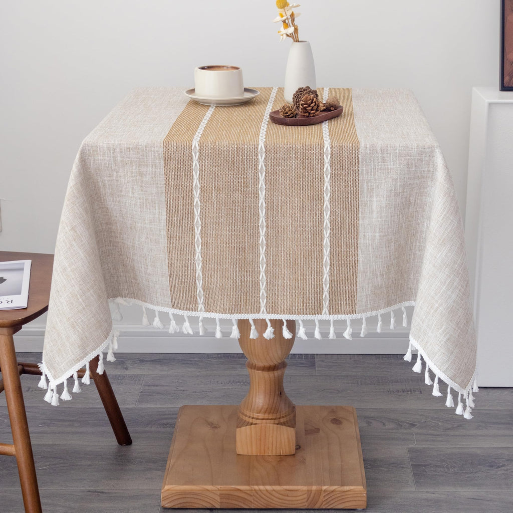 Waterproof Cotton Linen Washable Square Tablecloth 52x52 Inch Coffee
