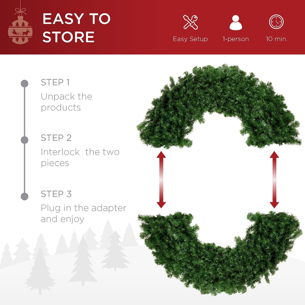 48in Large Artificial Pre-Lit Fir Christmas Wreath Holiday Accent Decoration w/ 250 Multicolor Lights, 714 PVC Tips