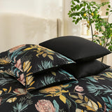 Luxudecor Queen Comforter Set 7 Pieces Bedding Sets, Black Floral Comforter and Sheet Set