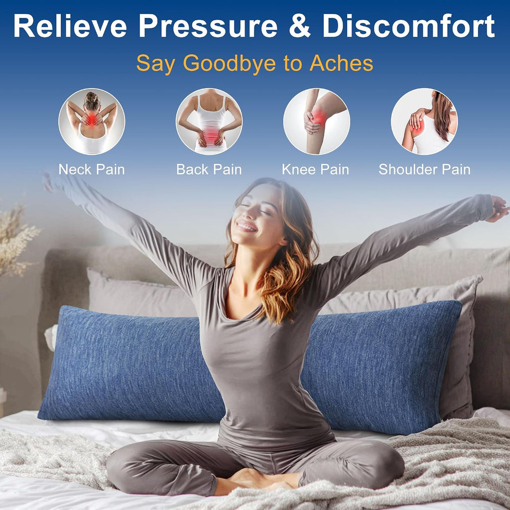 Cooling Body Pillow for Adults, Memory Foam Insert 20x60 Inch Blue | For Side Sleepers, Soft Support for Pregnant