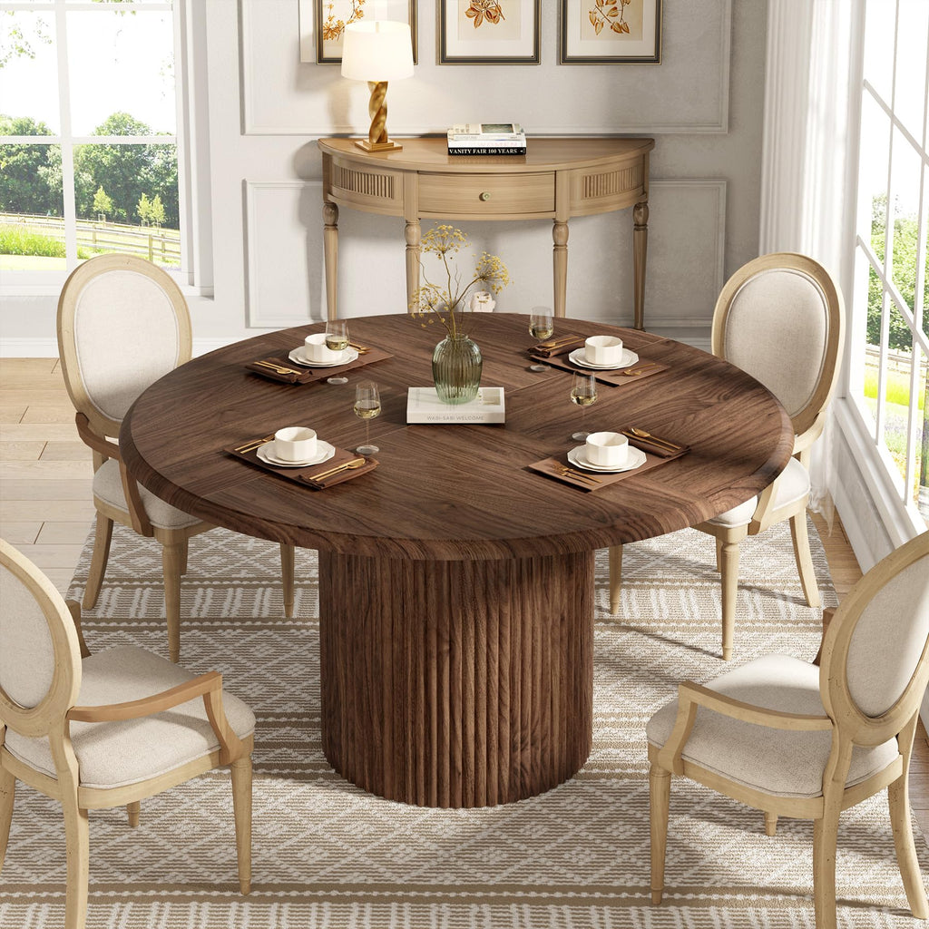 47" Round Dining Table for 4, Farmhouse Kitchen Table with Metal Base, Modern Small Dinner Table (Chairs Not Included)