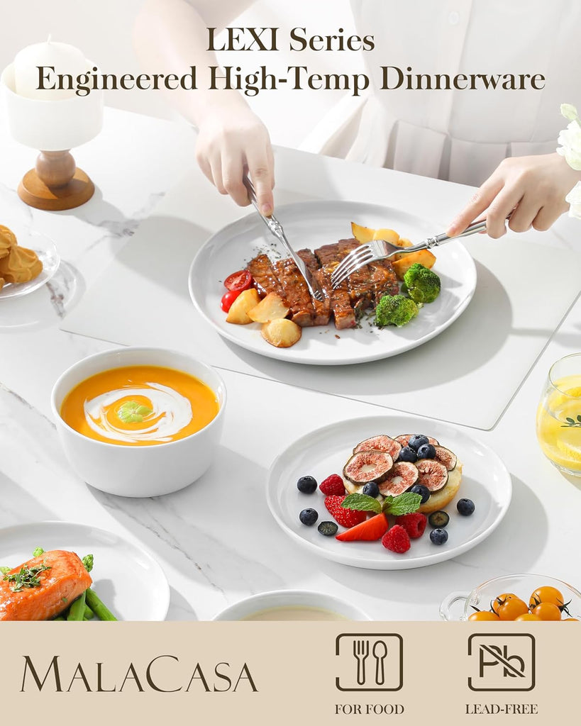 24 Pieces Gourmet Porcelain Dinnerware Sets, Premium Plates and Bowls Set, High-Fired Ceramic Dishes Set for 8