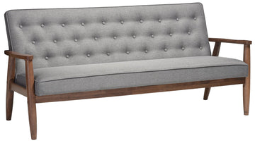 Sorrento Mid-Century Retro Modern Fabric Upholstered Wooden 3-Seater Sofa, Grey 70.59 x 29.45 x 32.96
