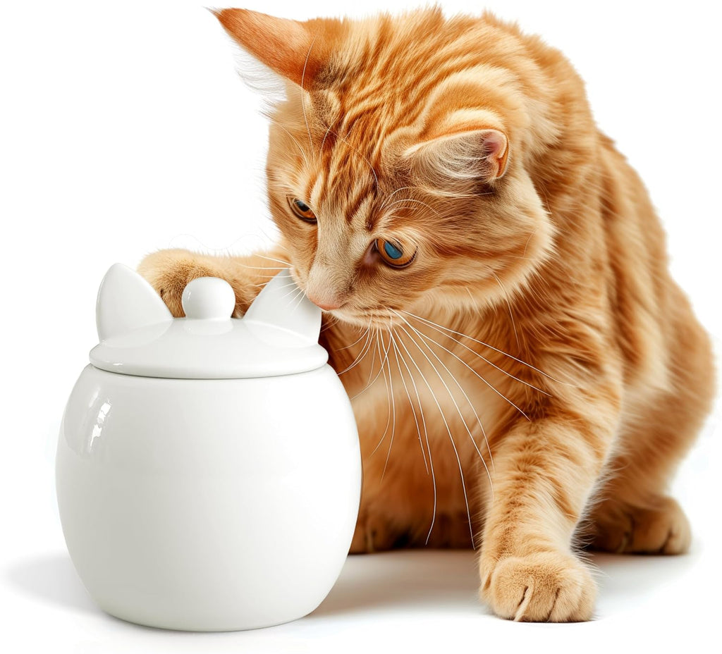Airtight Ceramic Pet Treat Jar Set of 2 White (Dog & Cat)