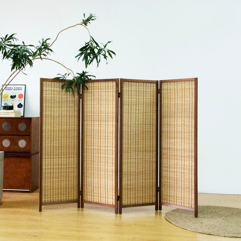4 Panel Short Panel Divider Screen, 3.95 FT Tall Bamboo Room Divider Folding Privacy Screen, Short Panel Divider
