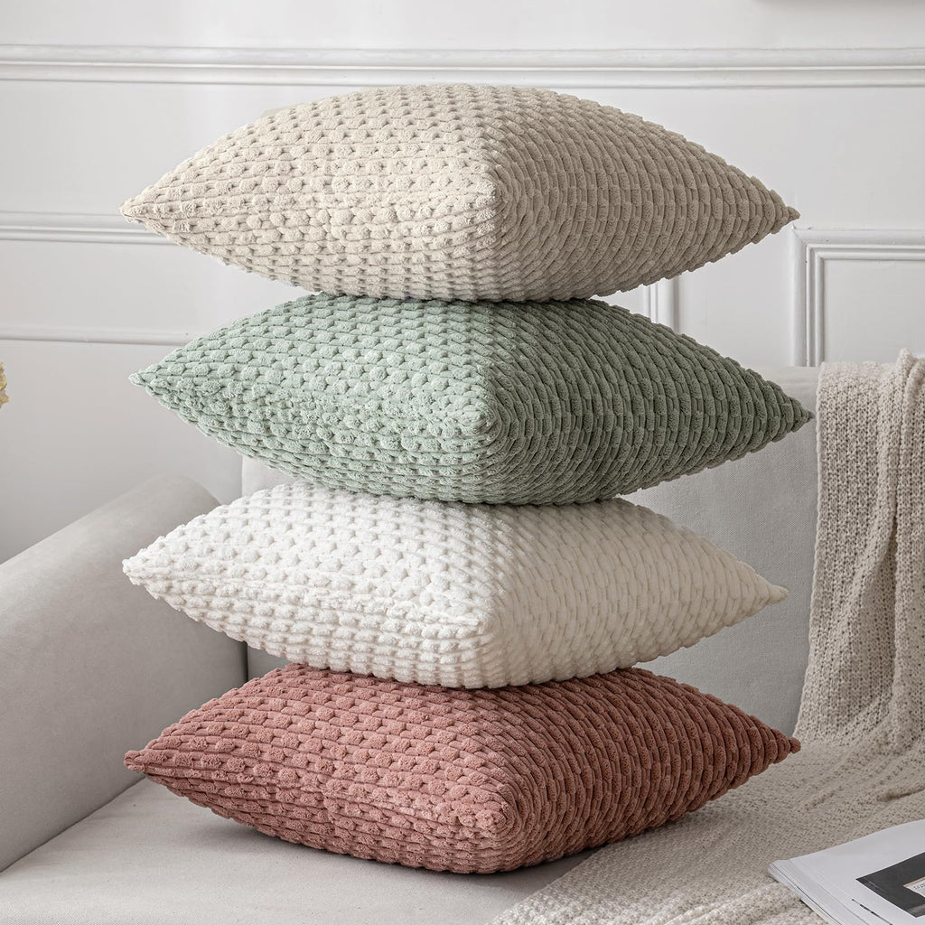 Decorative Throw Pillow Covers 20x20 Cream White Textured Corduroy