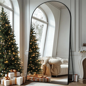 Full Length Mirror, 44"x82" Oversized Floor Mirror with Stand Cloakroom, Black, Arch Style