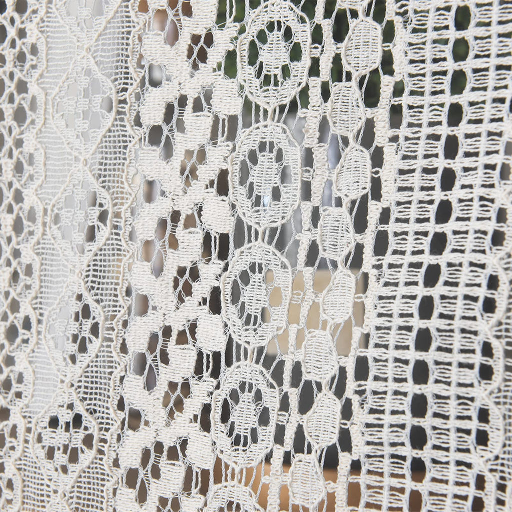 18 Inch Boho Curtain Valance for Windows Kitchen Dinning Room Cafe Oven Sink, Short Sheer Lace Crochet Curtain Knit