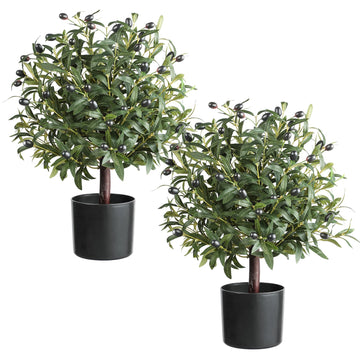 25.5" Tall Artificial Topiary Ball Olive Tree Set of 2 Pack, Olive Boxwood Topiary Ball Potted Bushes UV Resistant