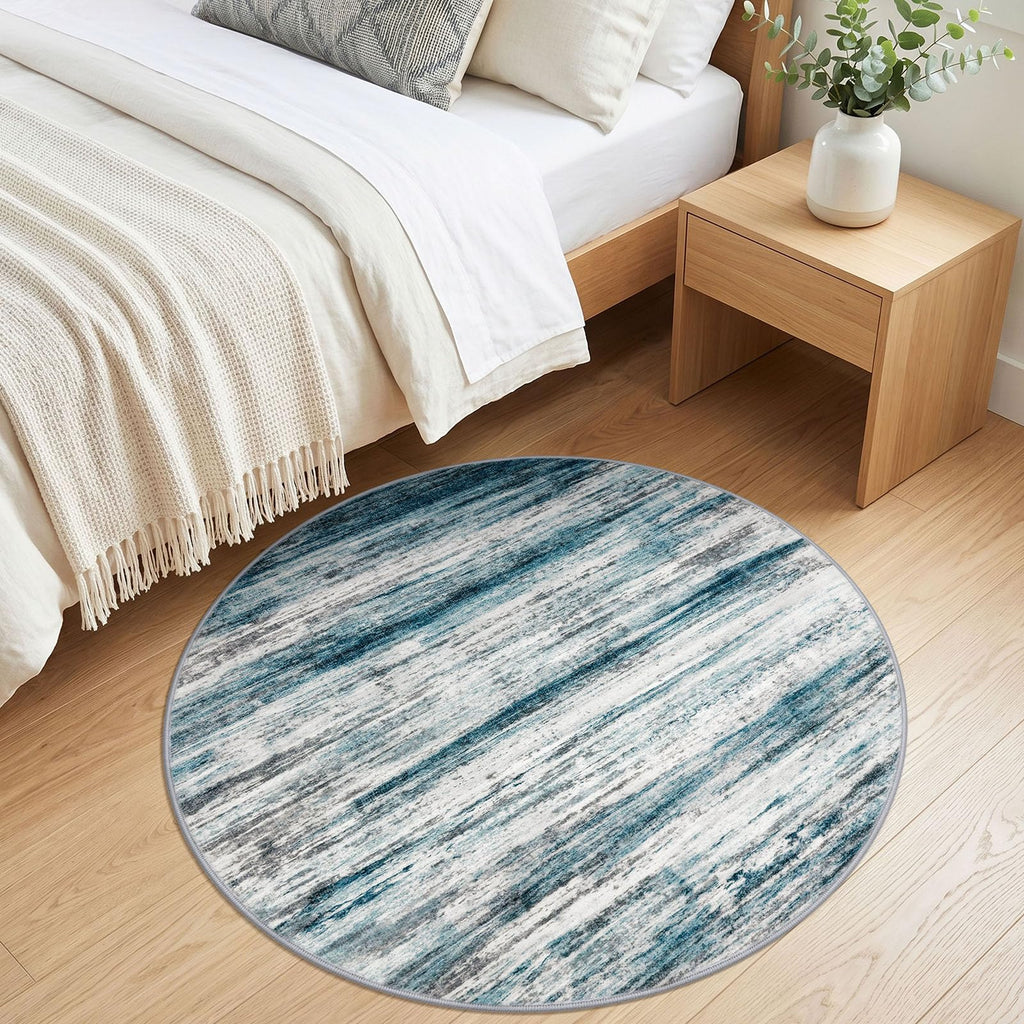 Abstract Circle Rug 3Ft Washable Kitchen Round Rug Blue