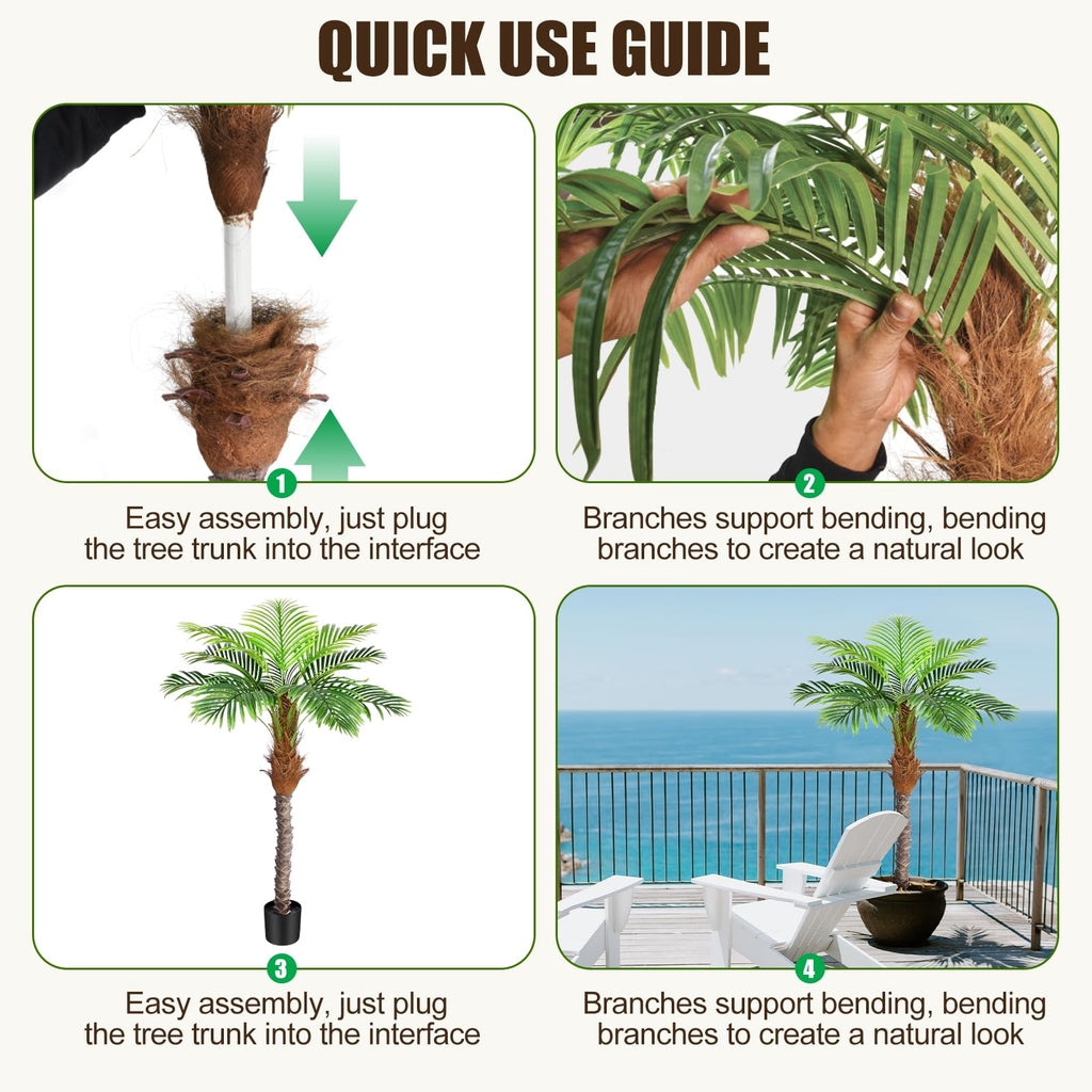 5ft Artificial Phoenix Palm Tree for Outdoor Indoor Decor, Faux Coconut Silk Palm Tree Tropical Fake Tree Plant for