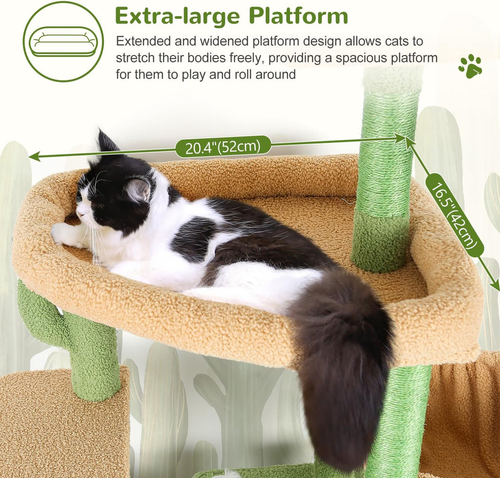 Cactus Sturdy Cat Tree for Indoor Cats 20 lbs, Green