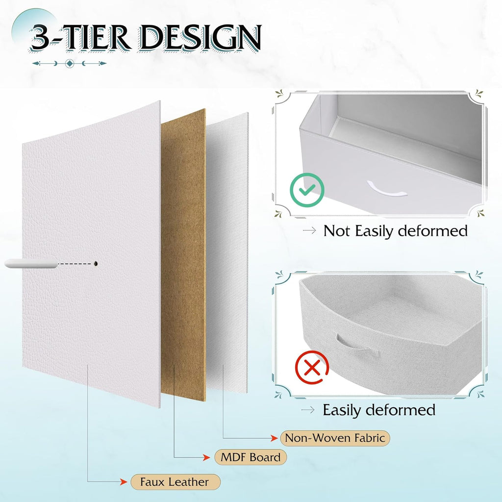 12 Drawer Tall White Fabric Dresser Bedroom Storage Chest | White tall 12-drawer fabric dresser with wood top