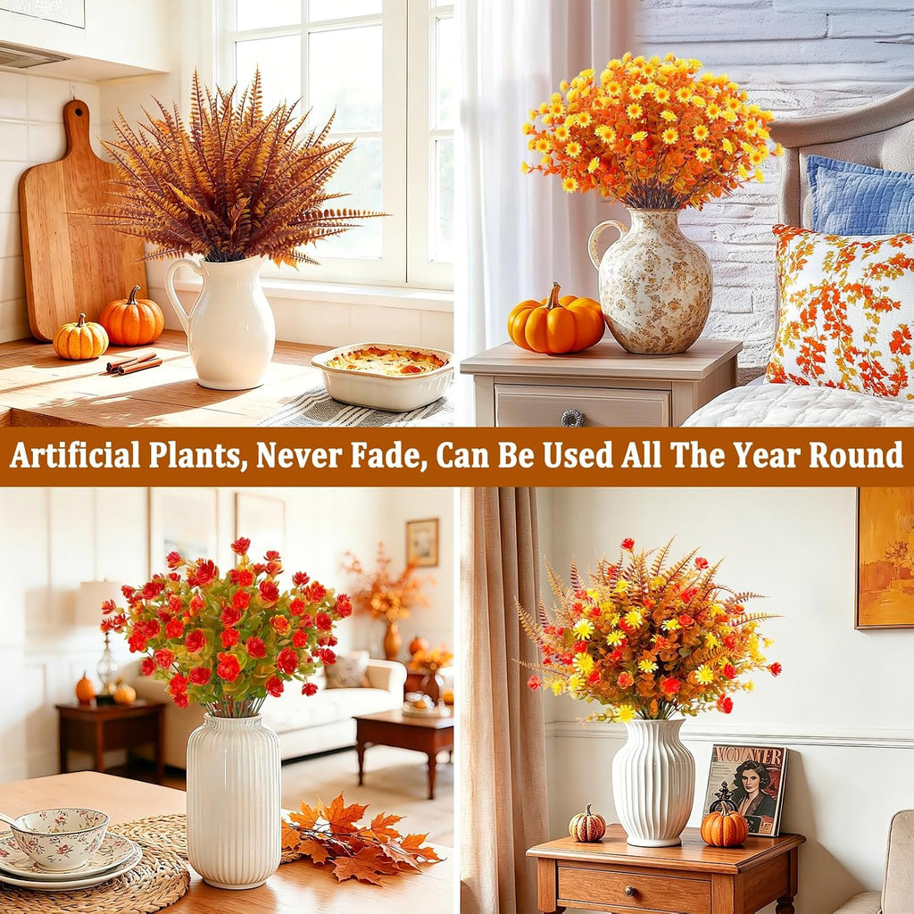 Bundles Artificial Fall Flowers for Outdoors Fall Decorations - Set of 20