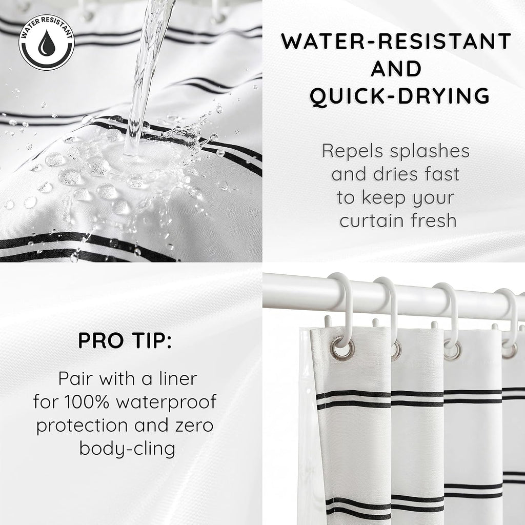 Black and White Shower Curtain - PVC-Free & Washable - Boho Modern Farmhouse Bathroom Decor - 72x72 Inches Soft-Touch