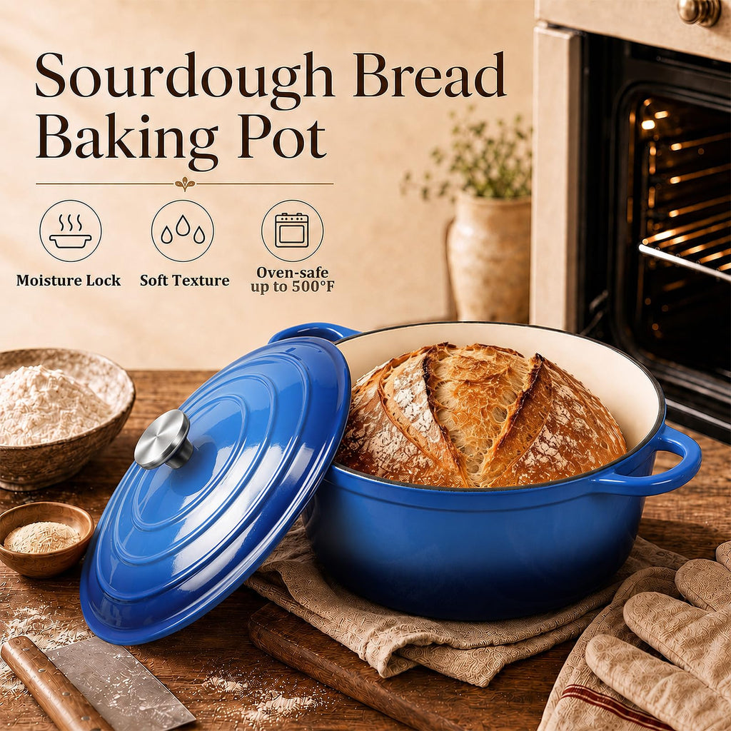 5-Piece Enameled Cast Iron Cookware Set with Lids, Skillet, Frying Pan, Saucepan and Dutch Oven for All Stovetops