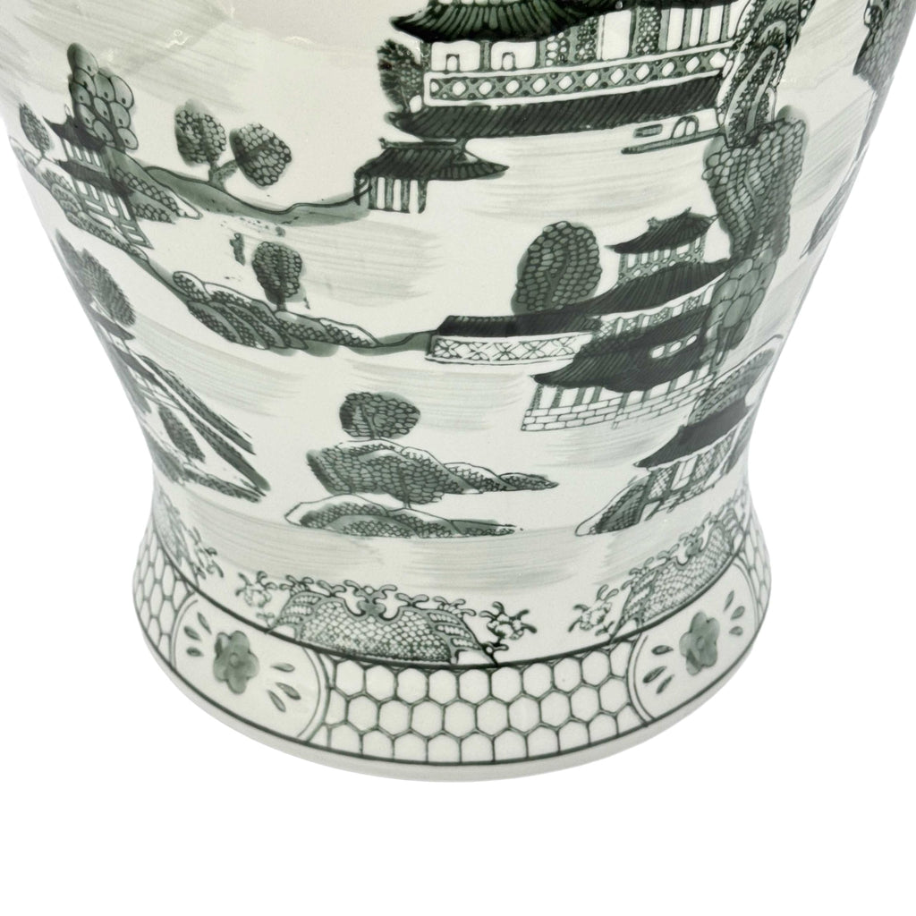 Large 25" Black & White Classic Landscape Chinoiserie Ceramic Temple Jar w/Lid - Ginger Jar Home & Kitchen Decor for