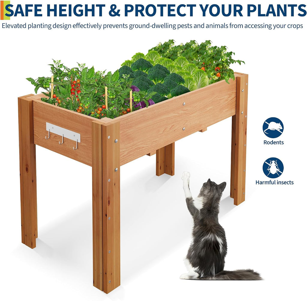 48"x24"x30" Raised Elevated Wooden Garden Planter Box | Reinforced Frame Built-in Hooks Drainage Holes & Matching