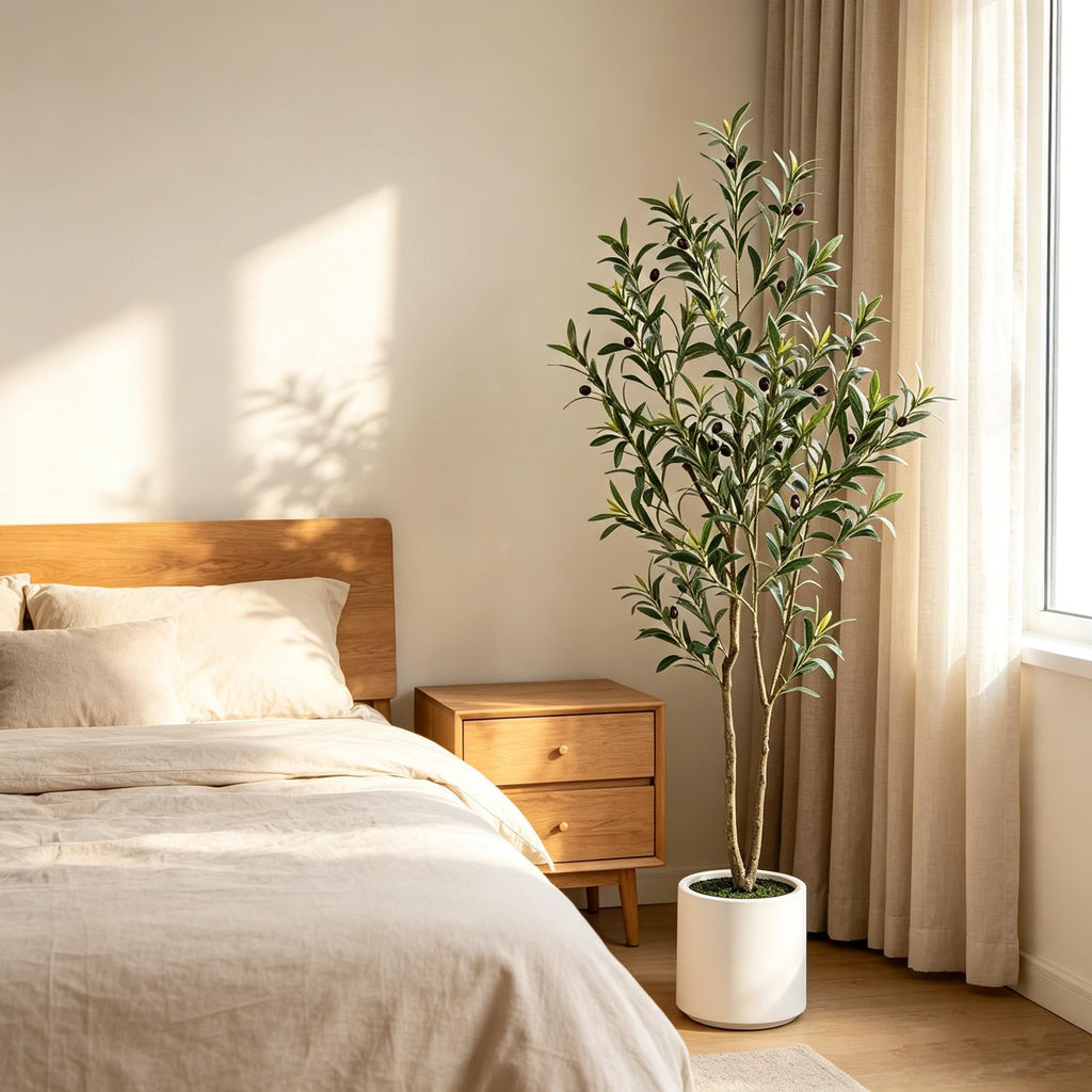 5FT Artificial Olive Tree - Faux Olive Tree with White Planter