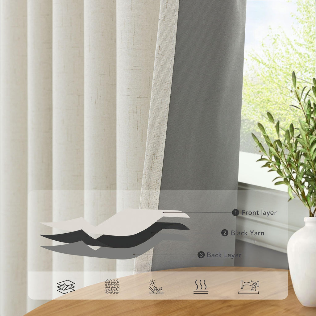 Extra Wide 70 Inch Blackout Curtains 96 Inches Long Rustic Boho Room Darkening Textured Linen Drapes Office Insulated