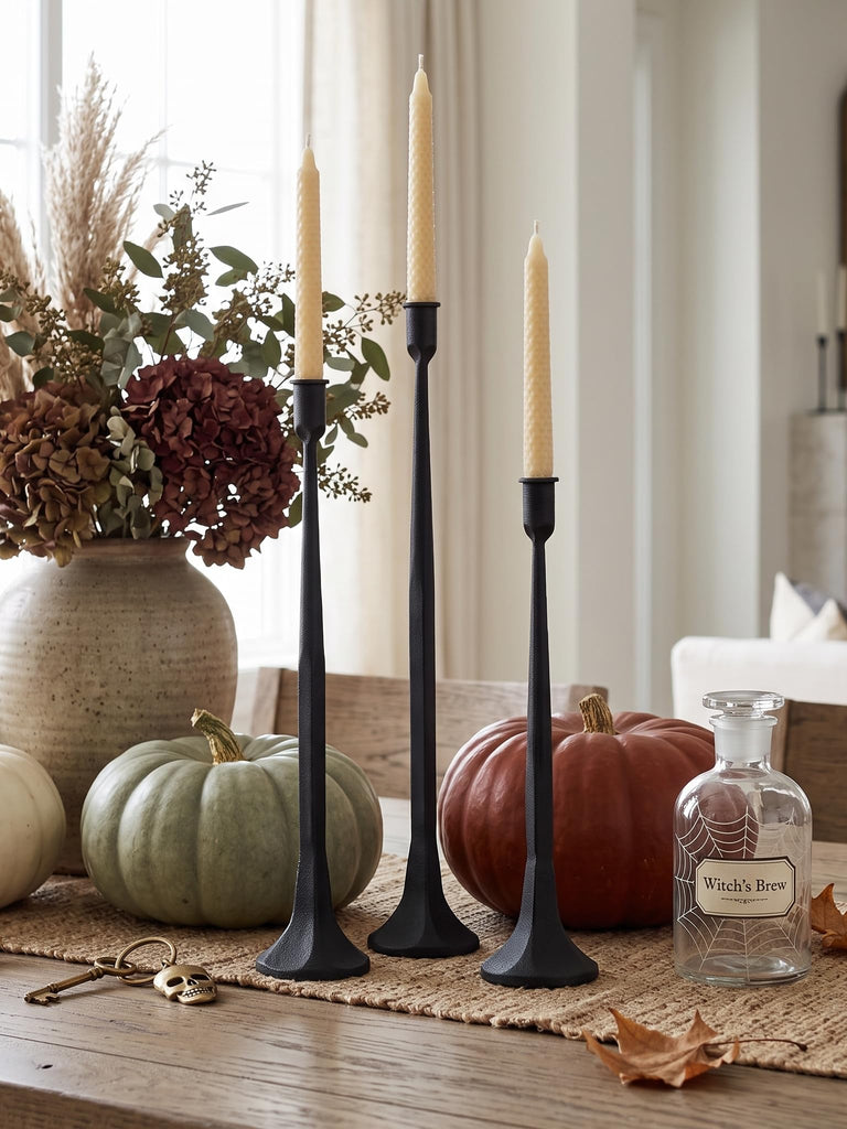 Iron Taper Candle Holder Set of 3, Black Candlestick Holders 19.3"17" 14" Heightening Decorative Candle Stand Set for
