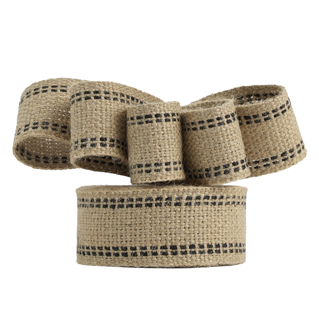 Upholstery Jute Black Webbing 2 Inch Craft Jute Webbing Burlap with Black Stitching Decor, Chair, Seat, Furniture