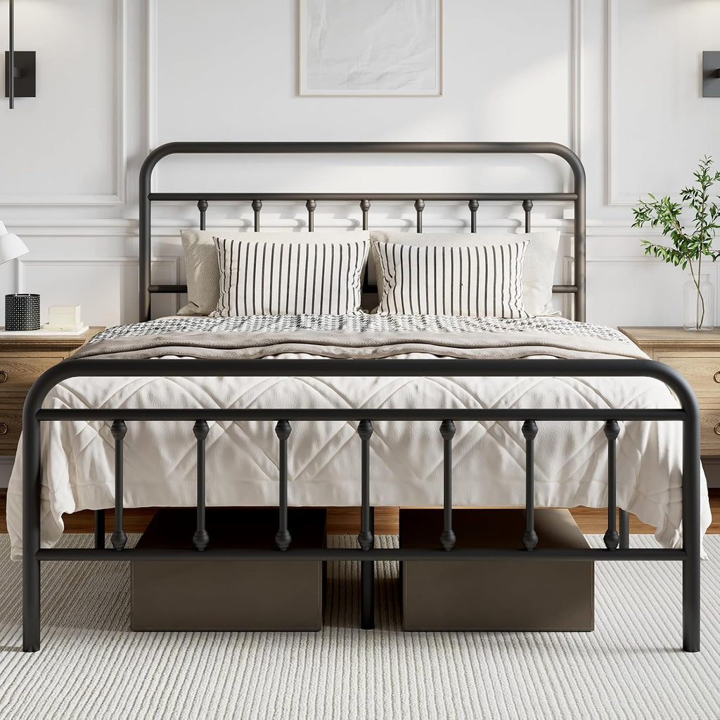 Metal Full Bed Frame - Modern Minimalist Victorian Style with Headboard/Footboard