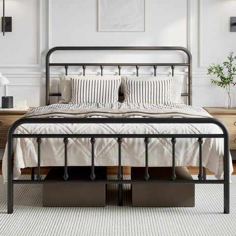 Metal Full Bed Frame - Modern Minimalist Victorian Style with Headboard/Footboard